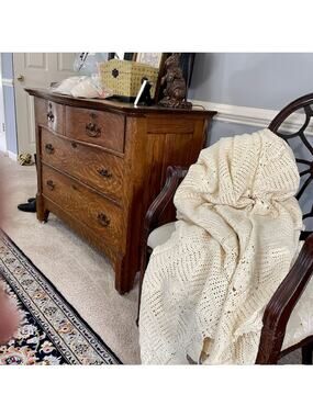 Crochet Style Cotton Granny Square Bedspread 83x83 Ivory Textured Cottagecore